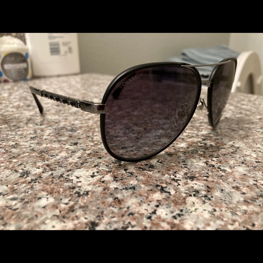 CHANEL LEATHER AVIATOR SUNGLASSES
